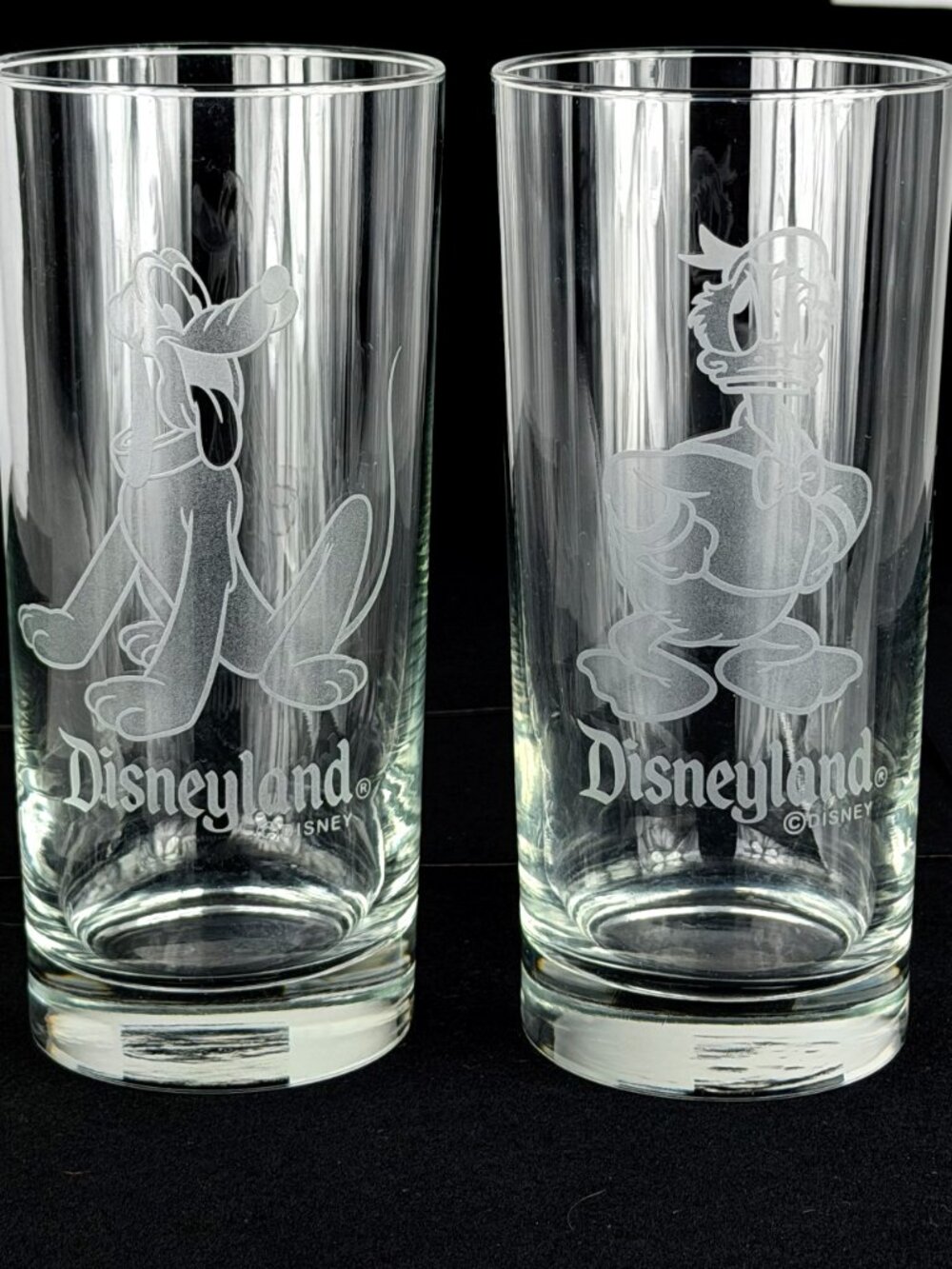 Disney Donald Duck & Pluto Glass Tumblers | Retro Disney Etched Highball Barware